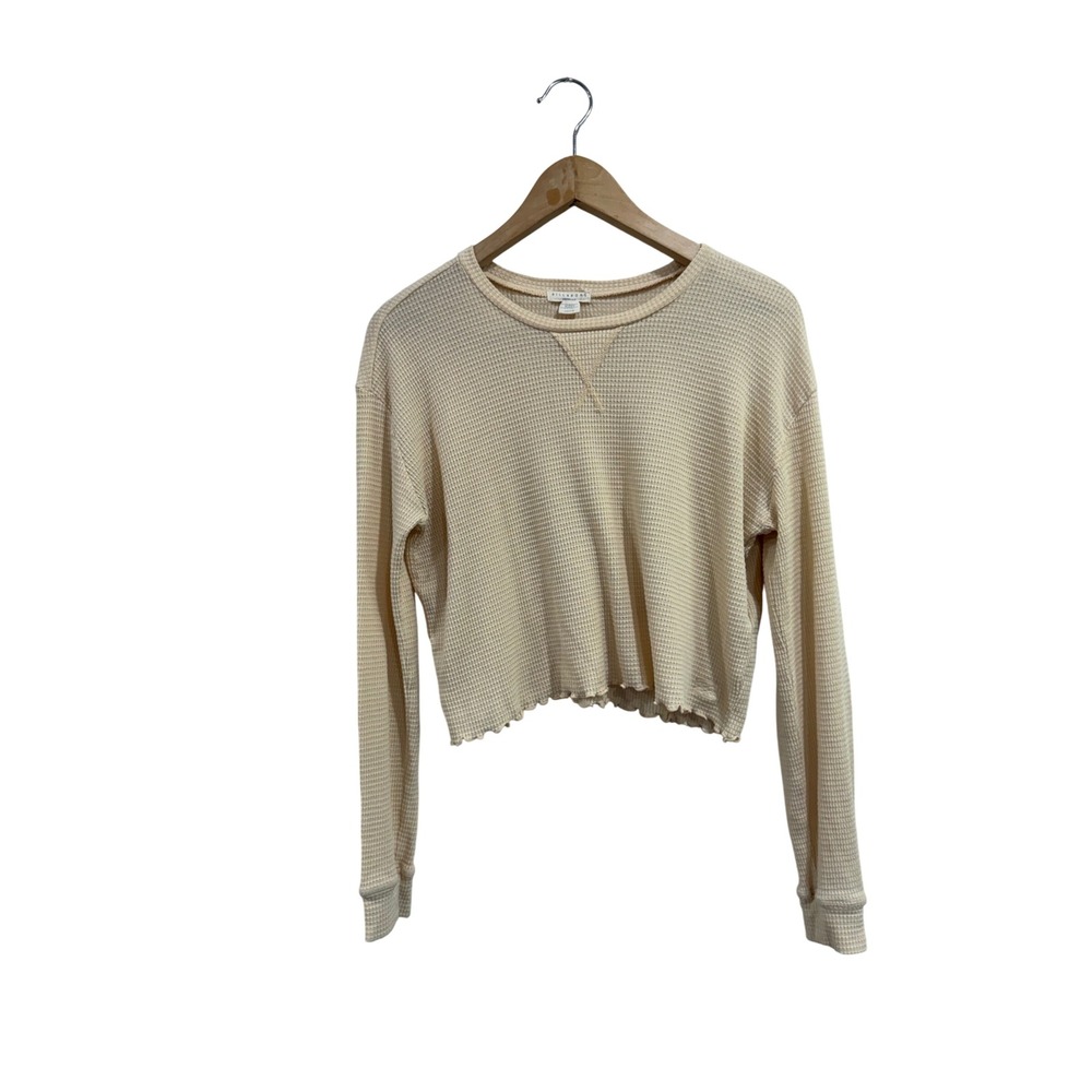 Billabong Essentials Light Yellow Waffle Knit Cropped Long Sleeve Thermal Top M